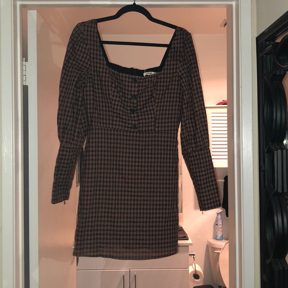 essue brown & black checkered dress sz M